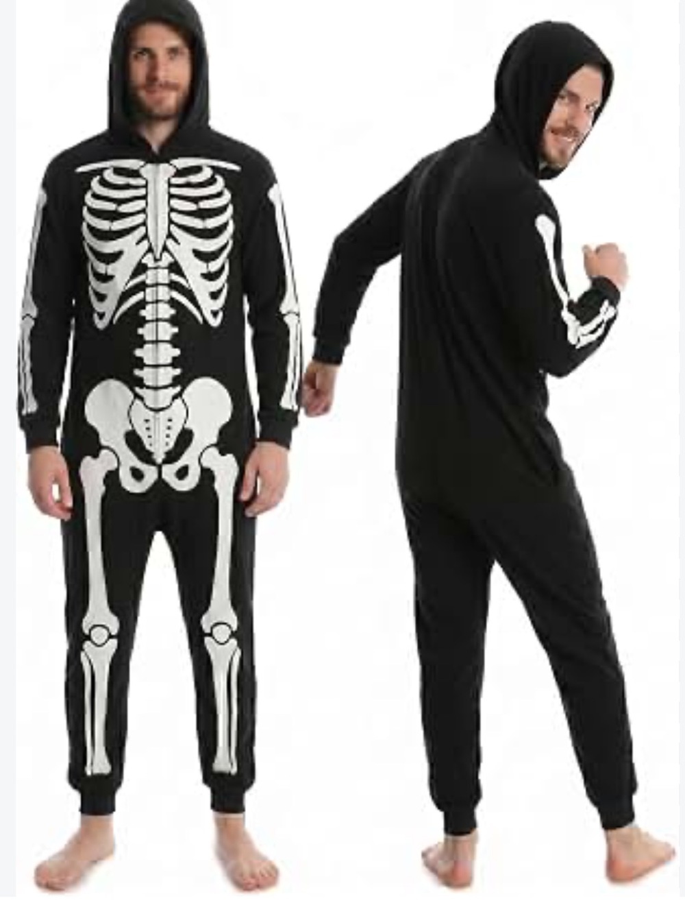 Mad Engine Skeleton Fleece Hooded Jumpsuit Mens Medium Halloween